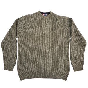 Chaps Rib Knit Sweater Mens Large Green Crewneck Long Sleeve Knitted Pullover